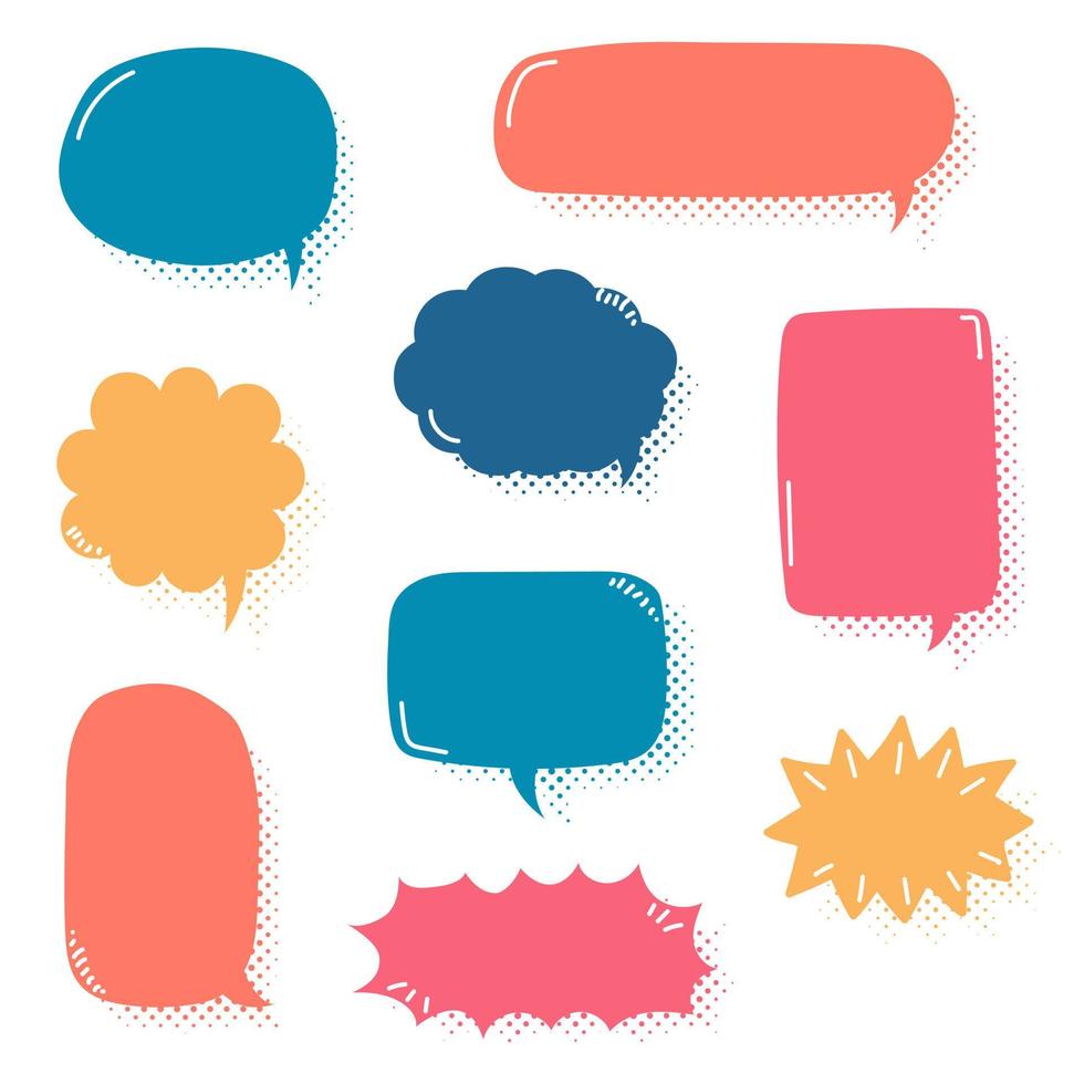 collection set of blank half tone speech bubble balloon, think, speak, talk, text box, banner, flat, design, vector illustration