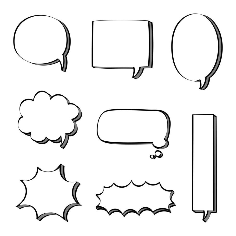 collection set of blank hand drawing speech bubble balloon with quotation marks, think speak talk text box, banner, flat vector illustration design