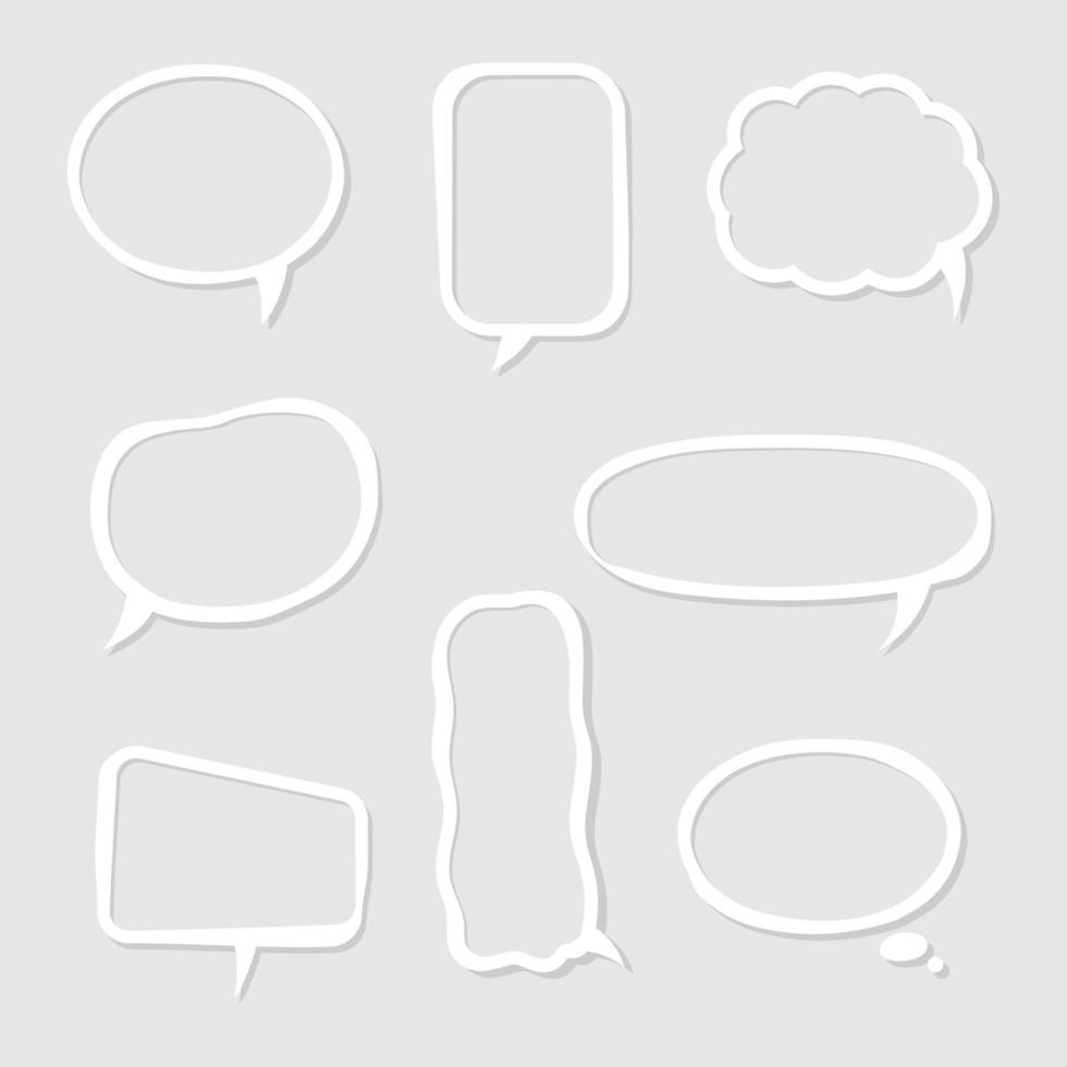 collection set of blank  black and white hand drawing speech bubble balloon, think speak talk text box, banner, flat vector illustration design