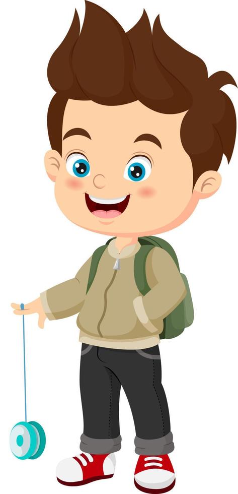 Cartoon school boy playing with a yoyo vector