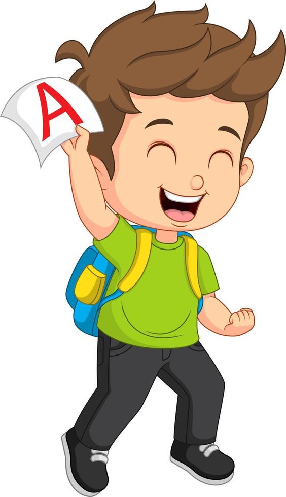 Cute happy little boy get good grade vector