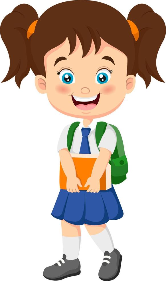 Cartoon school girl with backpack and a book vector