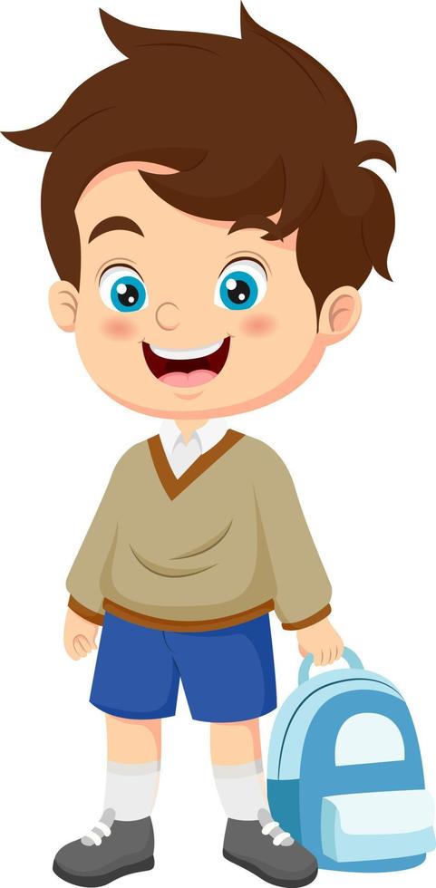 Cartoon little school boy holding a bag vector