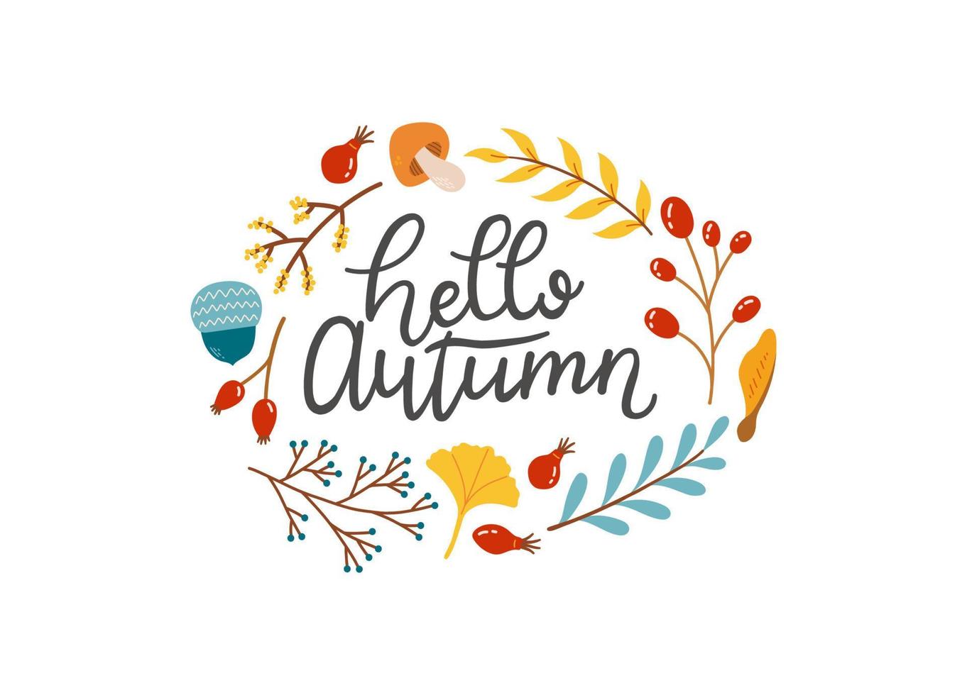 Hello autumn lettering fall season slogan vector illustration