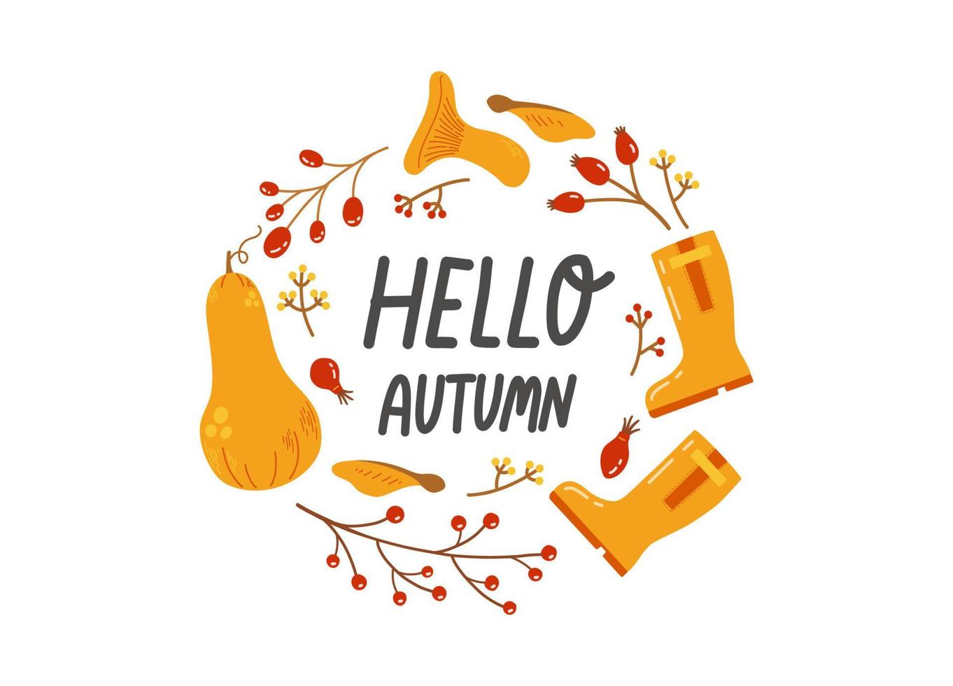 Hello autumn lettering fall season slogan vector illustration