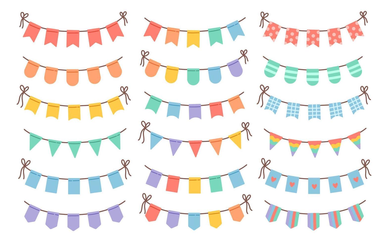Happy birthday flags set welcome sign vector illustration, different colors and shapes