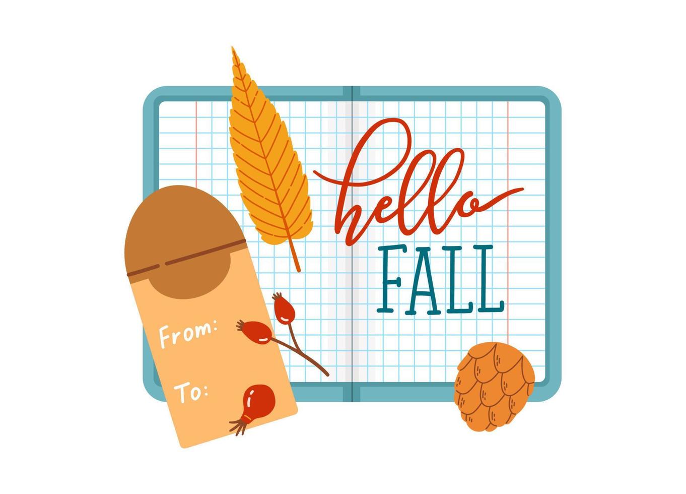 Hello autumn fall season school notebook set vector illustration