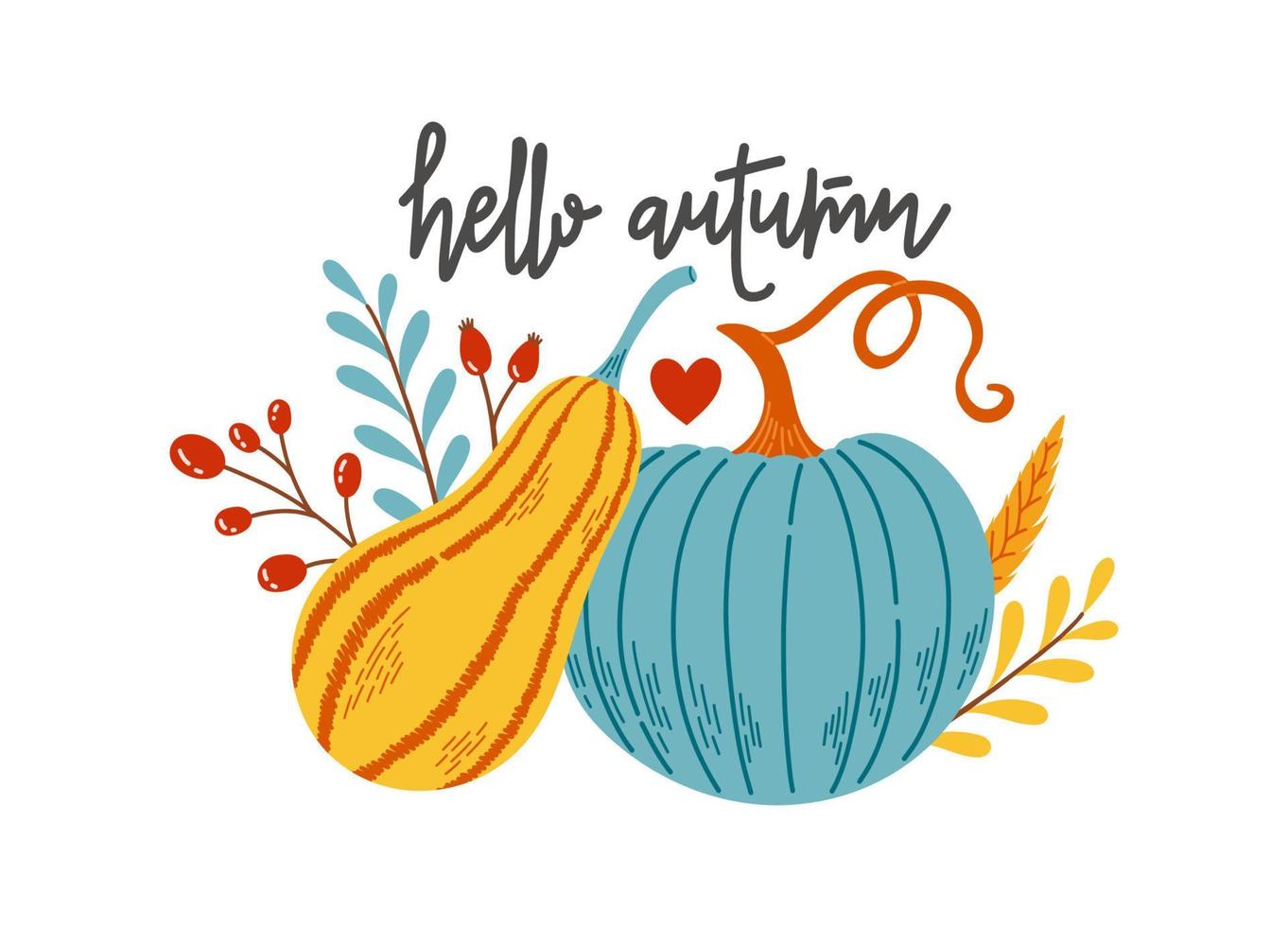 Hello autumn warm fall season pumpkin vector illustration