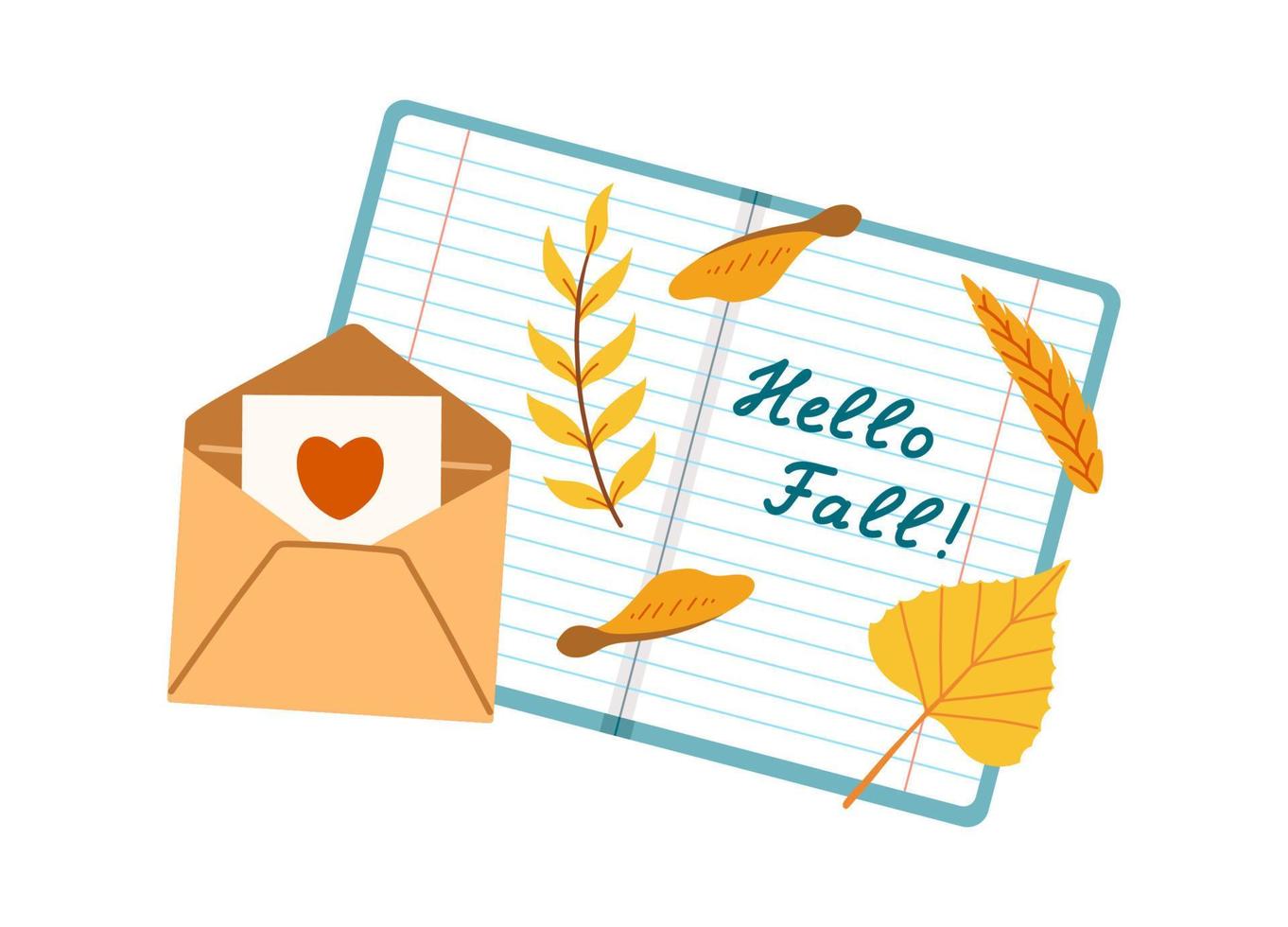 Hello autumn fall season school notebook set vector illustration