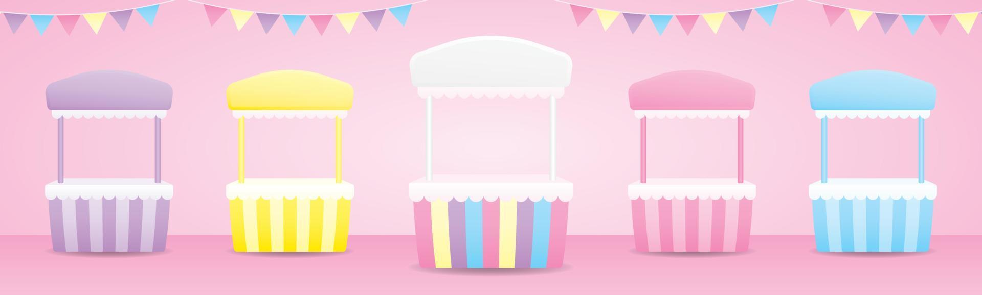 cute sweet pastel pop up store booth collection 3d illustration vector