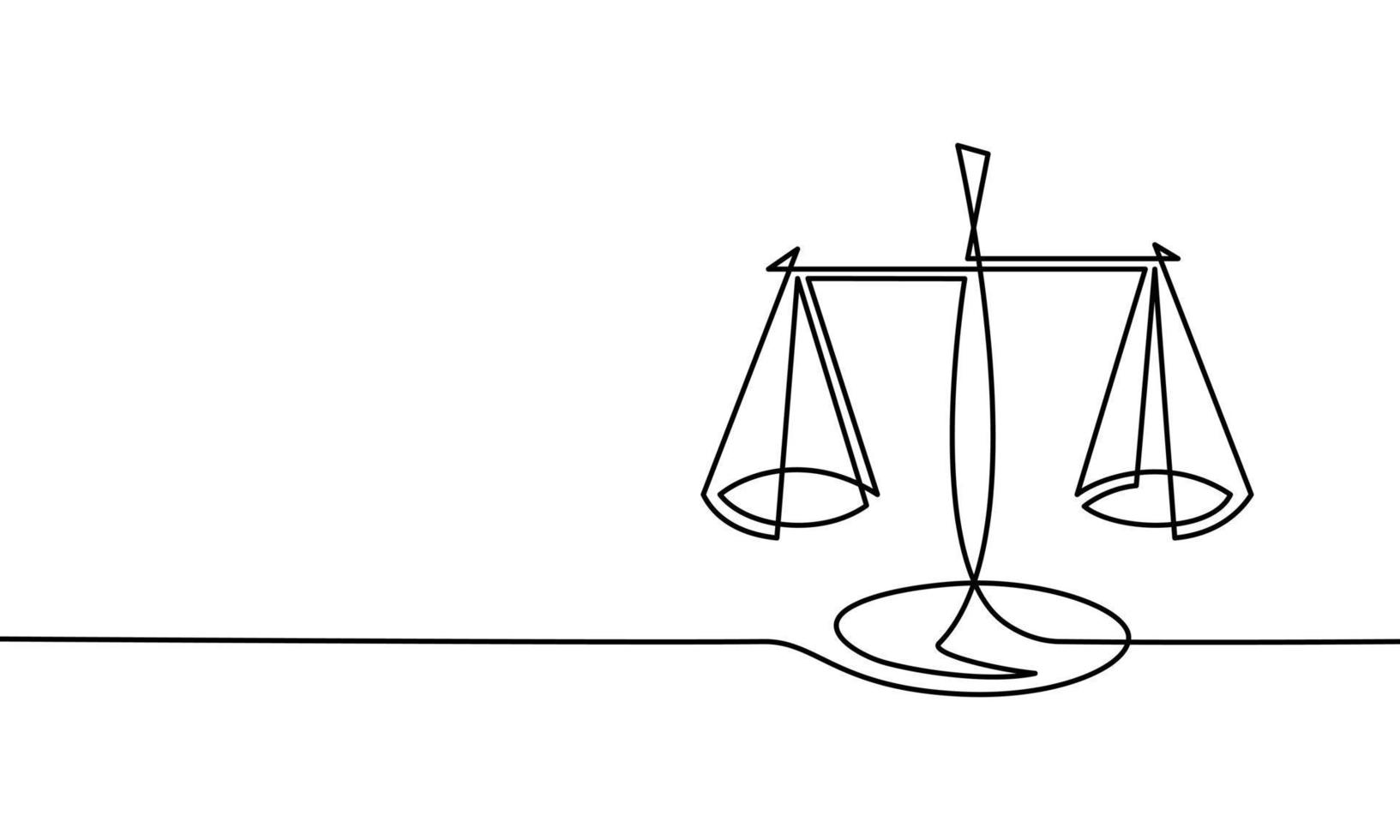 dibujo de una sola línea continua de equilibrio de peso, escalas de justicia vector