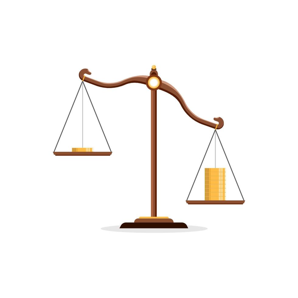 Justice scales not weight balance. Unfair judgment. Advantage of the rich. inequality vector