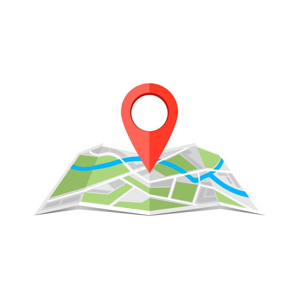 Map icon with pin pointer location on the folded map vector