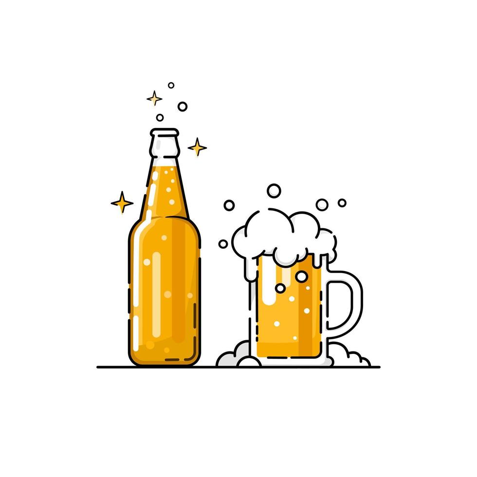 icono de botella y vaso de cerveza vector