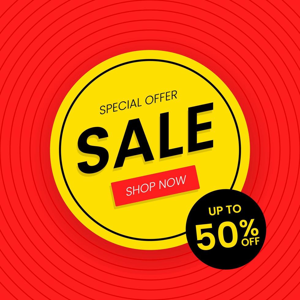 Sale and special offer banner poster on circle radius red background vector
