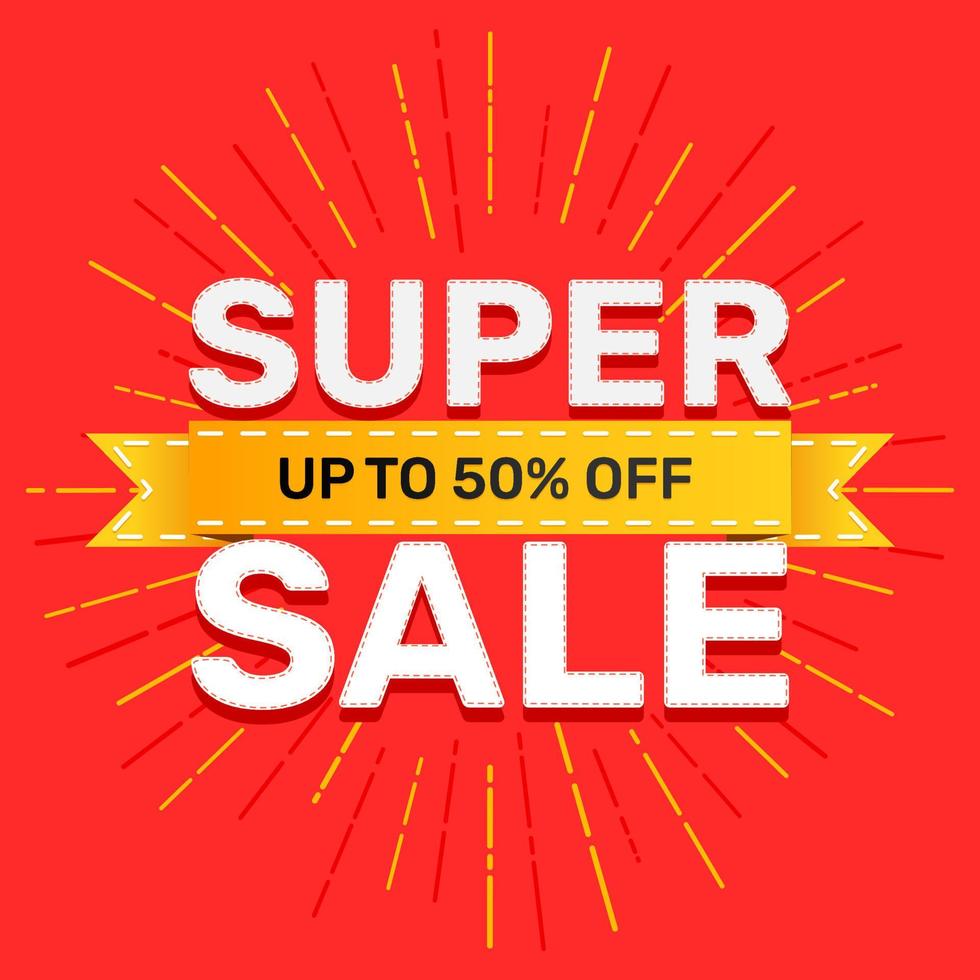 Super Sale banner poster discounts 50 percent on red background vector