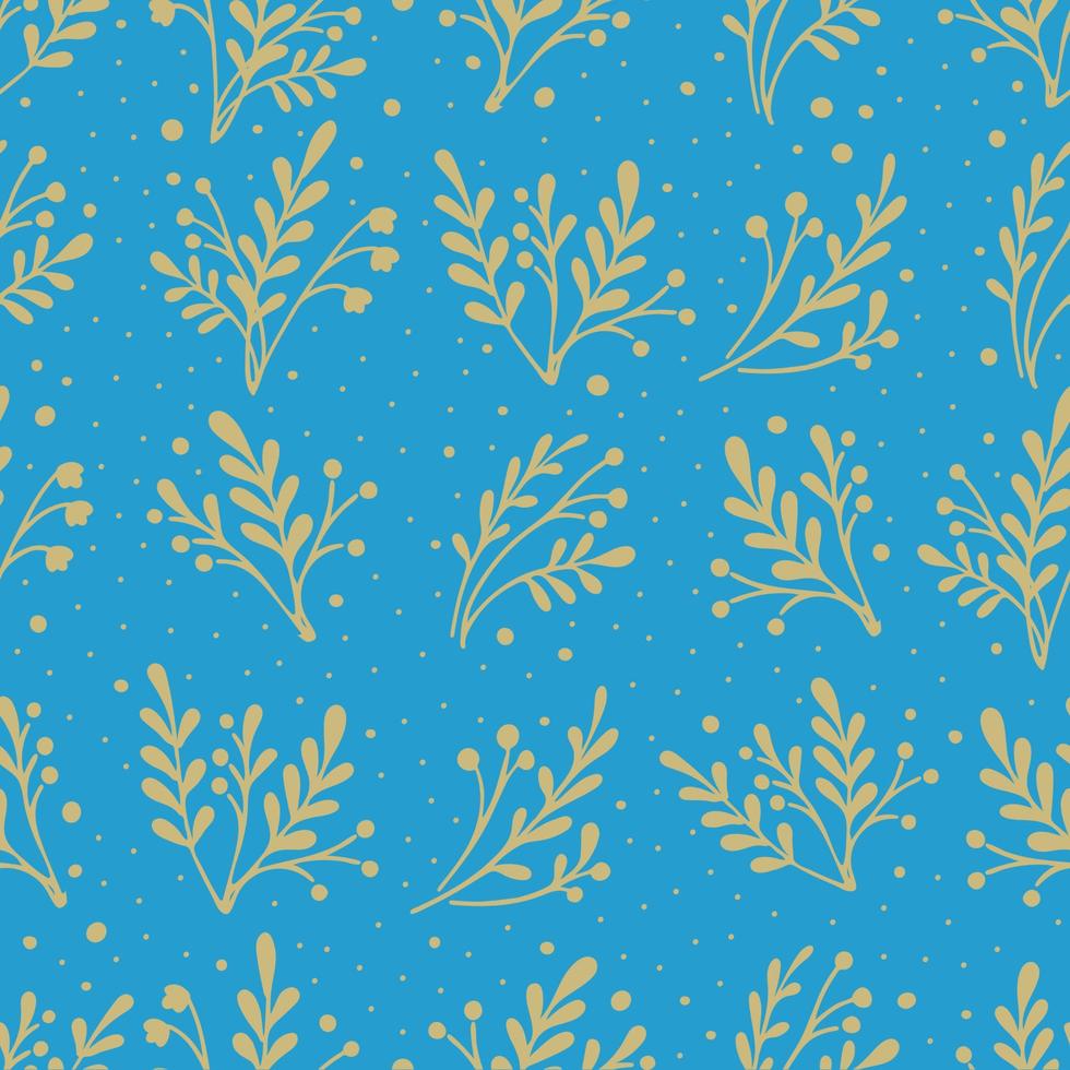 Vector seamless pattern with herbs and flowers silhouettes. Bright botanical background in Ukrainian flag colors. Hand drawn vector illustration for paper, fabric, design.