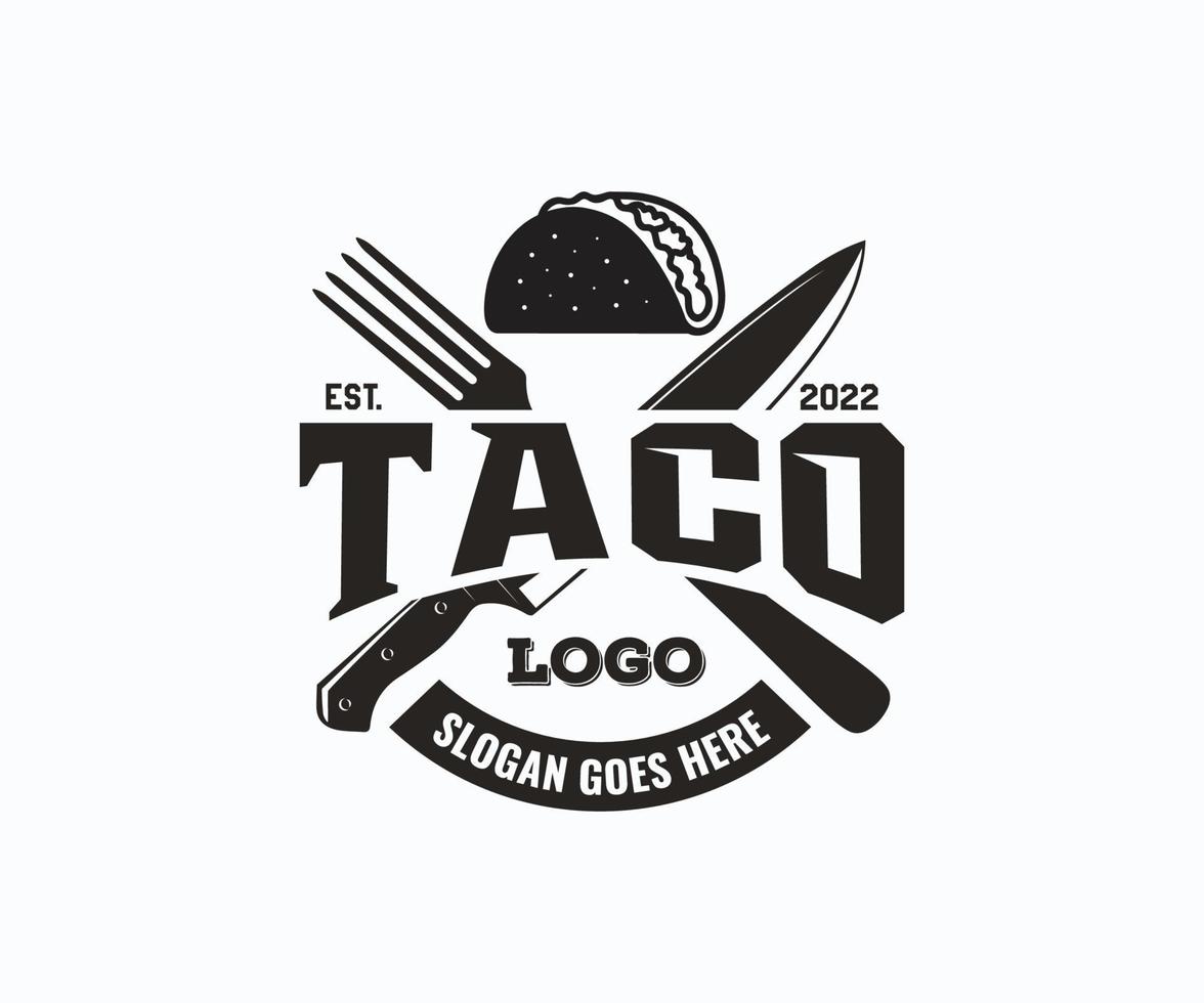 plantilla de logotipo de taco, logotipo de emblema de comida de taco. vector