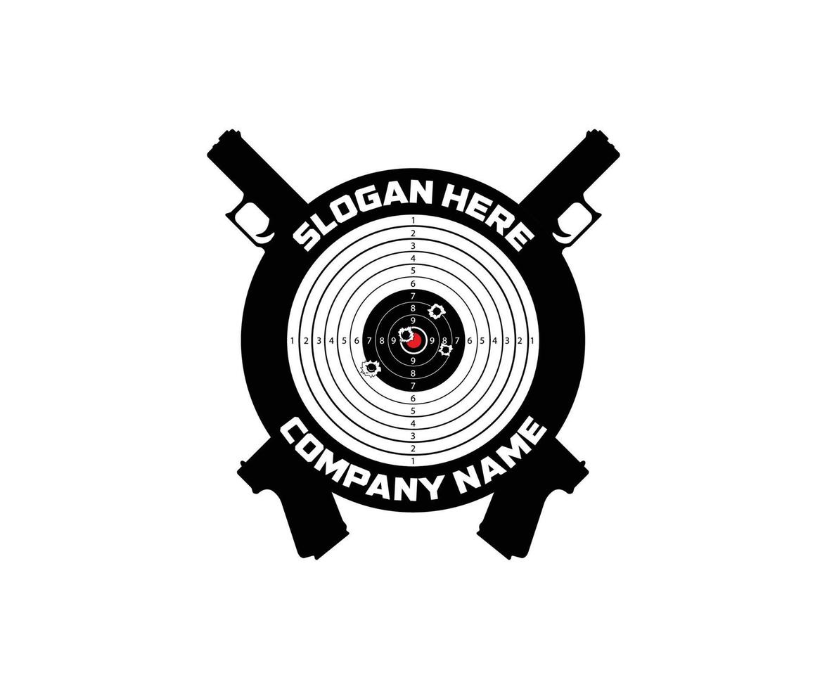 Gun logo Emblem With pistol targets On Black and red vector