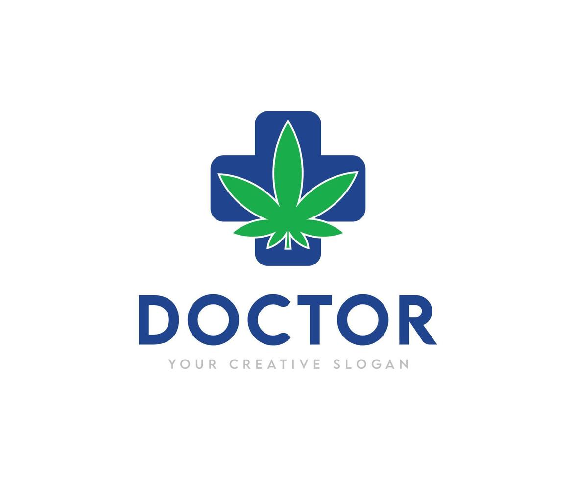 Medical marijuana cannabis leaf and cross logo Vector Image