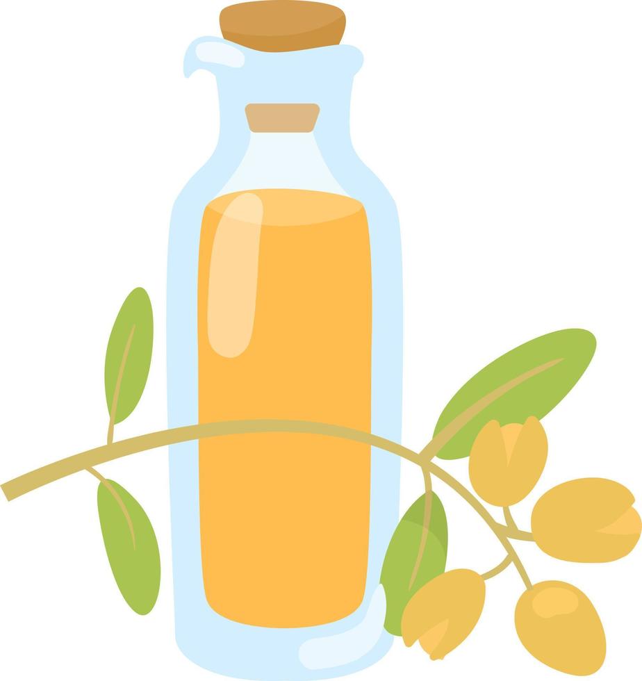 Linseed oil in a glass bottle. vector