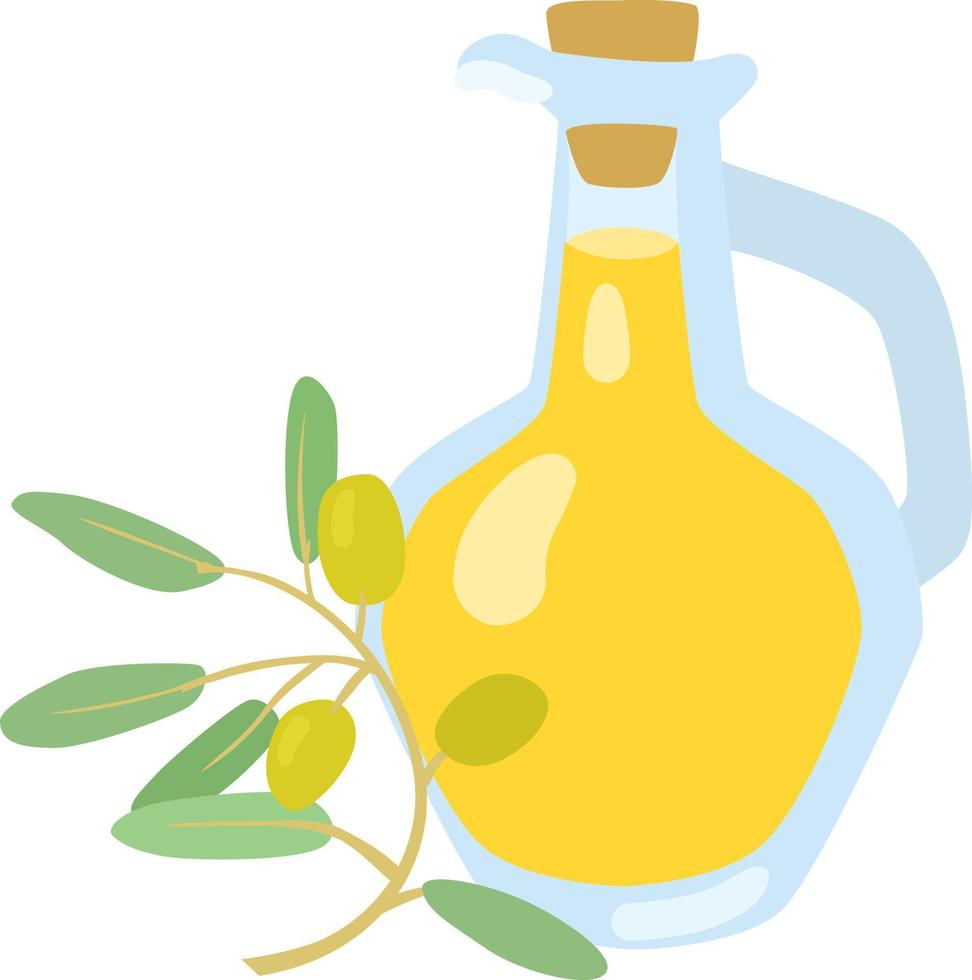 Olive oil in a glass bottle. vector