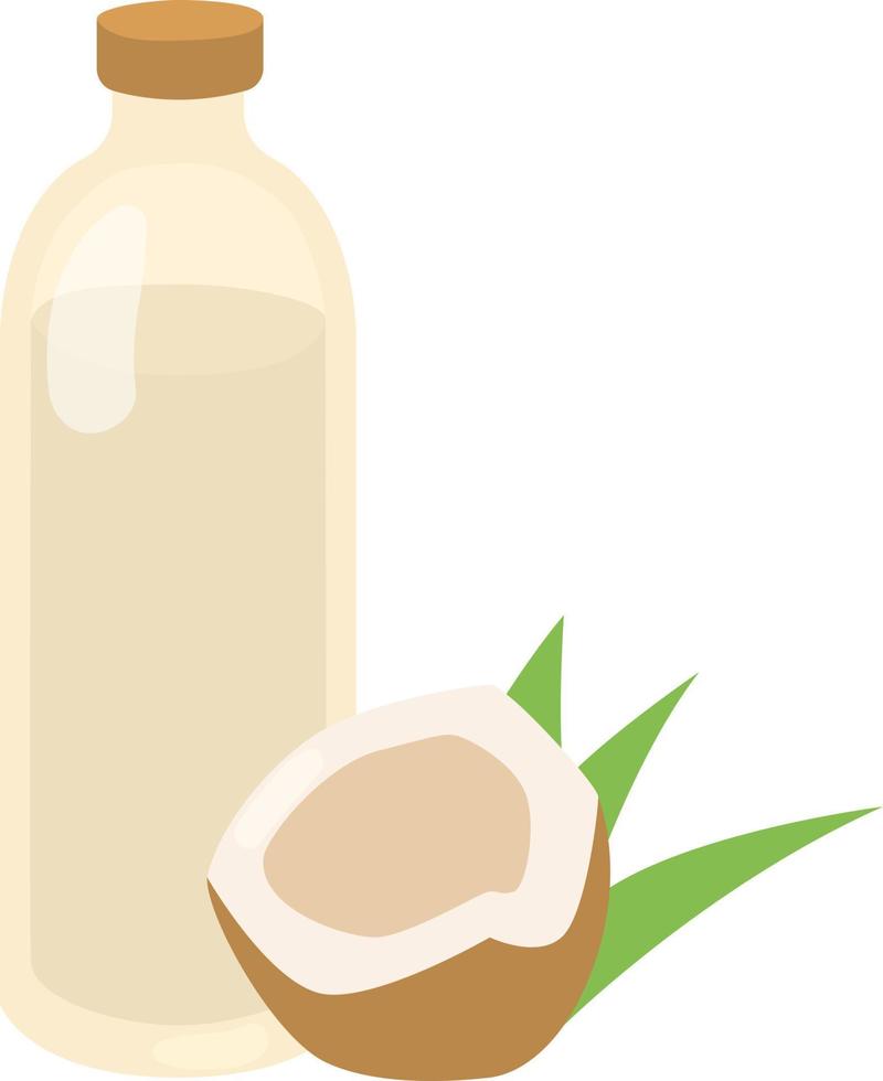 aceite de coco en una botella de vidrio. vector