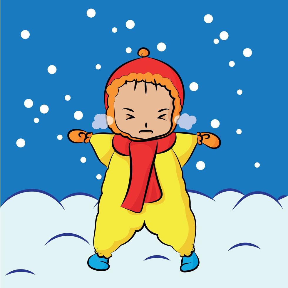 Freezing And Shivering Little Boy On Cold Winter vector