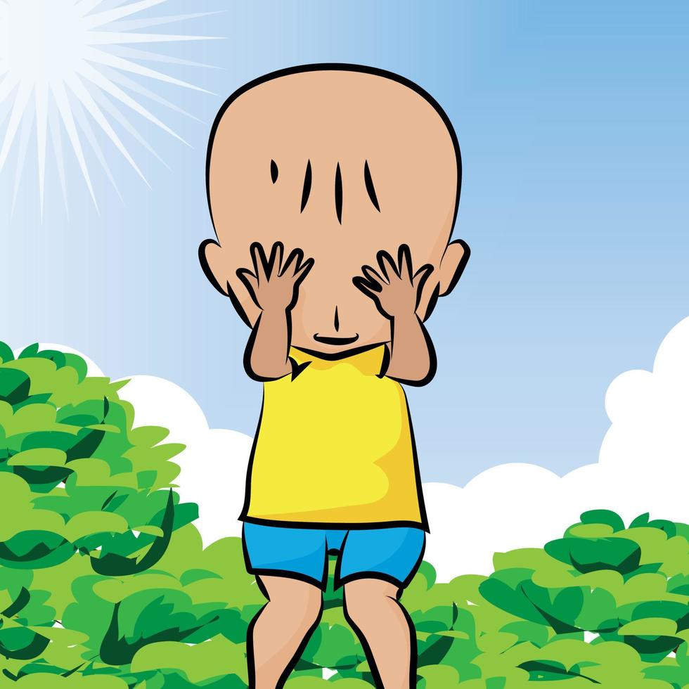 Child Plays Hide And Seek Game vector