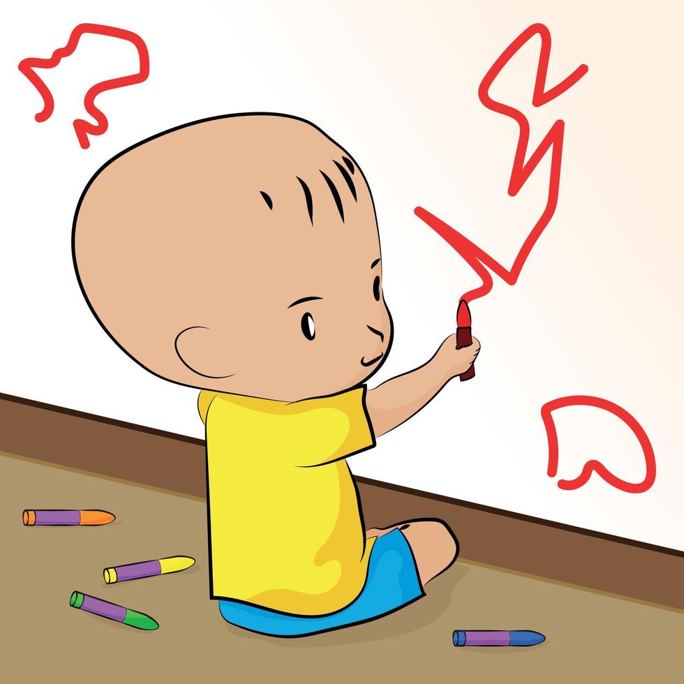 Kid Drawing In The Wall vector