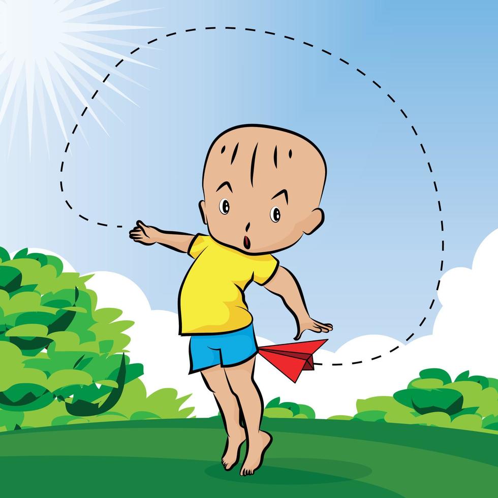 Little Kid Playing With Paper Airplace vector