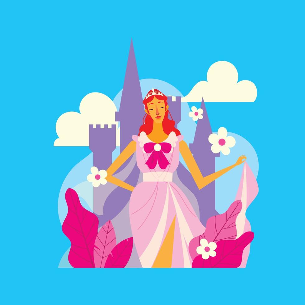 Prety Princess Walking in The Palace's Garden vector