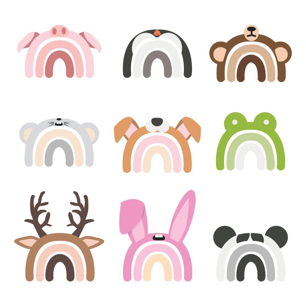 Cute Cartoon Rainbow animals Fun vector