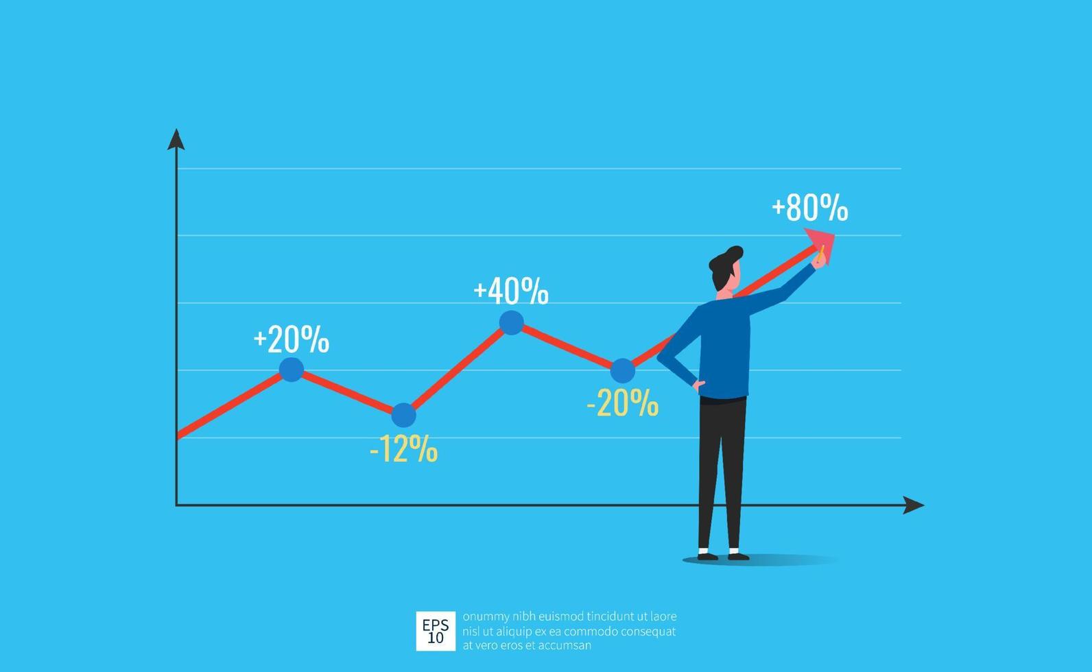 gráfico stock de crecimiento. hombre de negocios dibujando línea curva. gráfico de tendencia positiva, concepto financiero empresarial vector