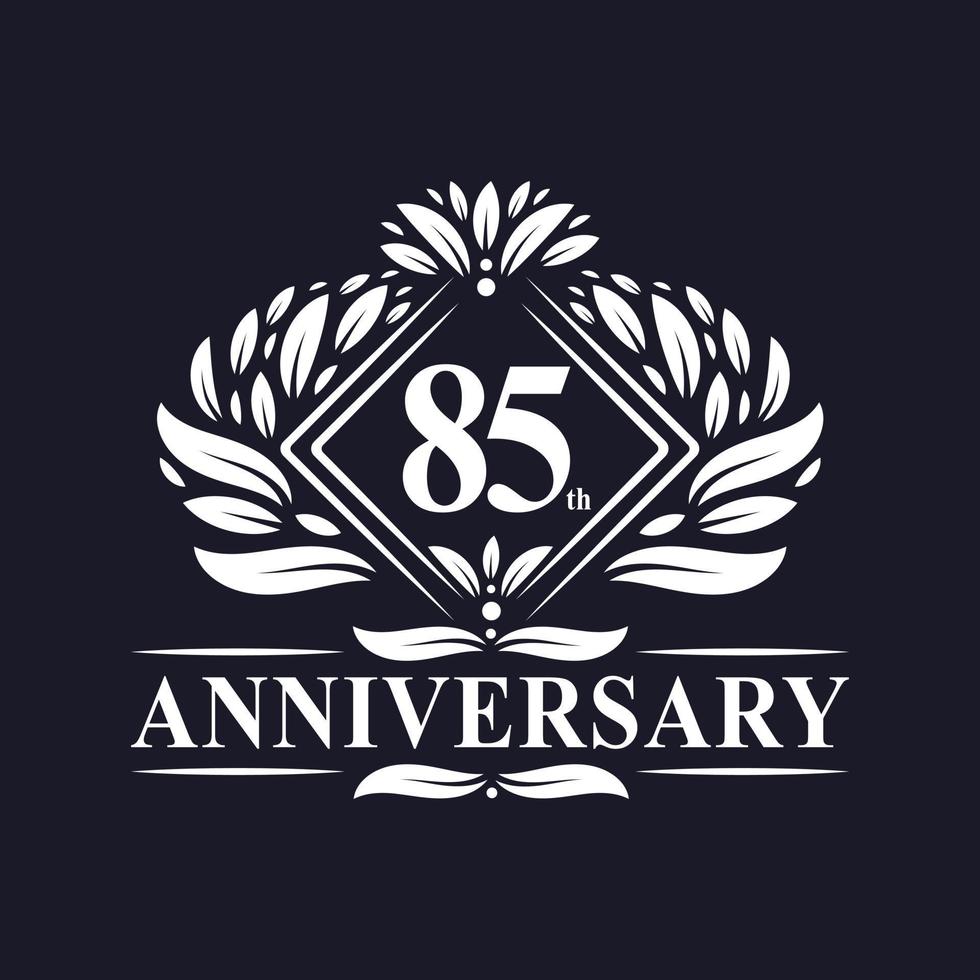Logotipo de aniversario de 85 años, logotipo floral de lujo del 85 aniversario. vector