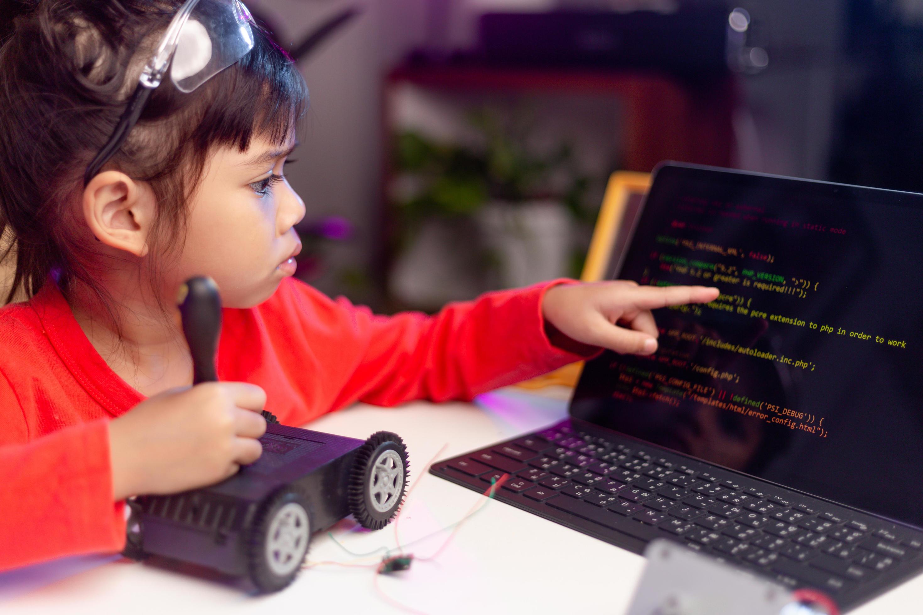 Asia students learn at home in coding robot cars and electronic board ...
