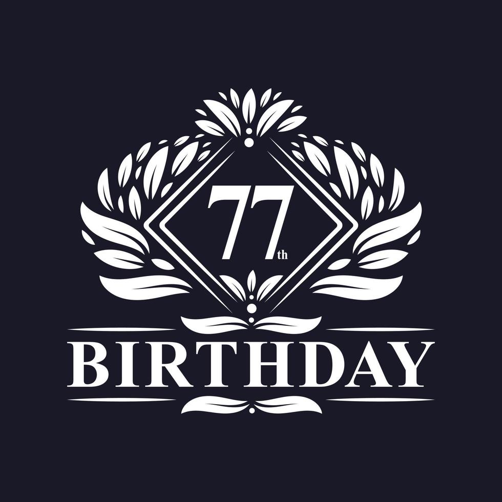 Logo de cumpleaños de 77 años, lujosa celebración de 77 cumpleaños. vector