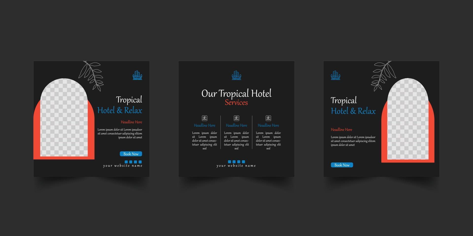 plantilla de publicación de redes sociales de hotel tropical y relax vector