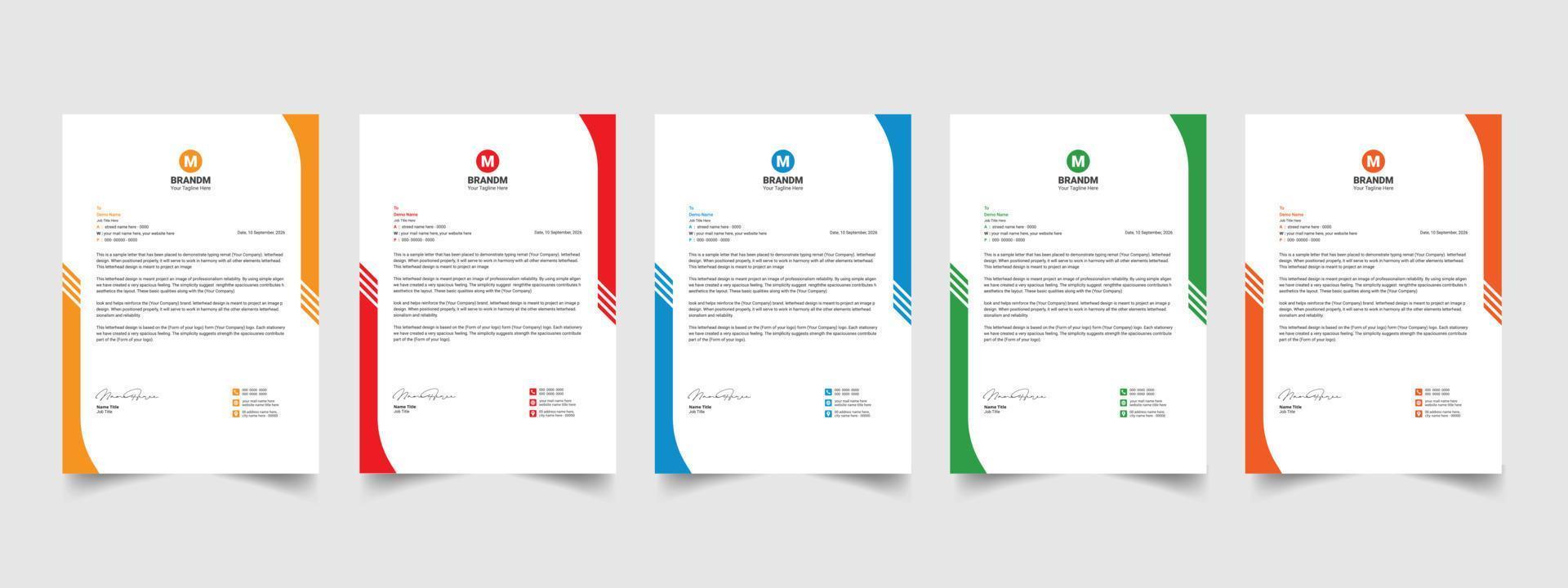 corporate modern letterhead design template. company business letterhead design with color variation bundle vector
