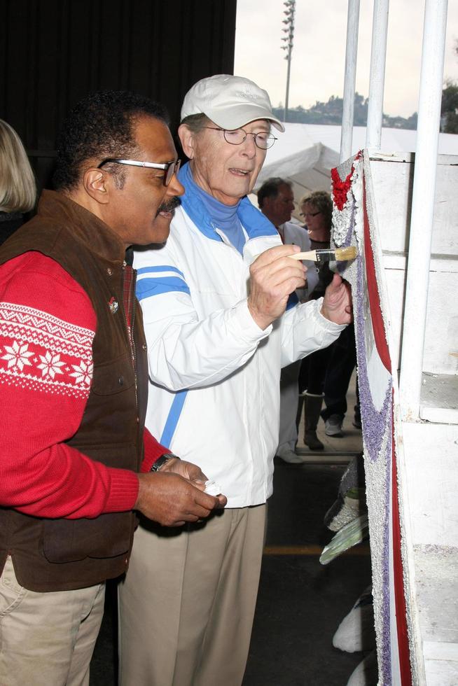 LOS ANGELES, DEC 30 - Ted Lange, Bernie Kopell at the Original Love Boat Cast decorates Princess Cruises Rose Parade Float at a Rosemont Pavilion on December 30, 2014 in Pasadena, CA photo