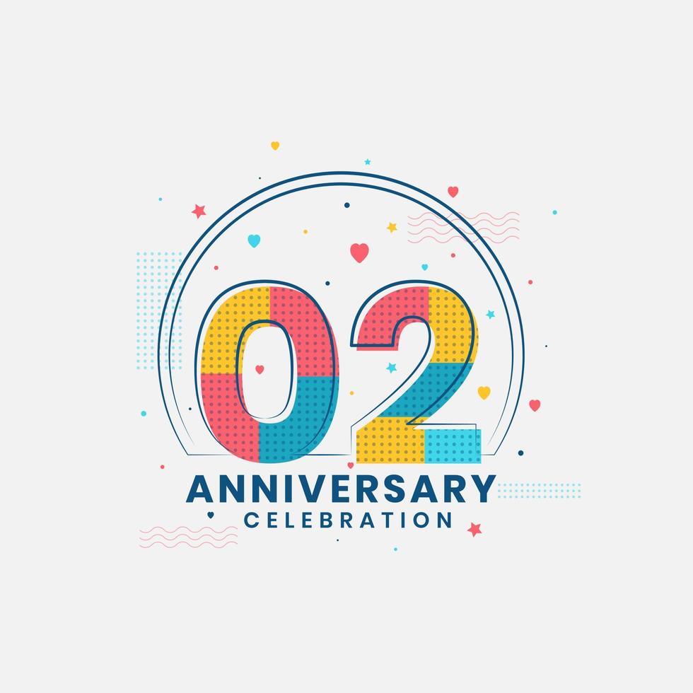 Celebración del segundo aniversario, diseño moderno del segundo aniversario. vector