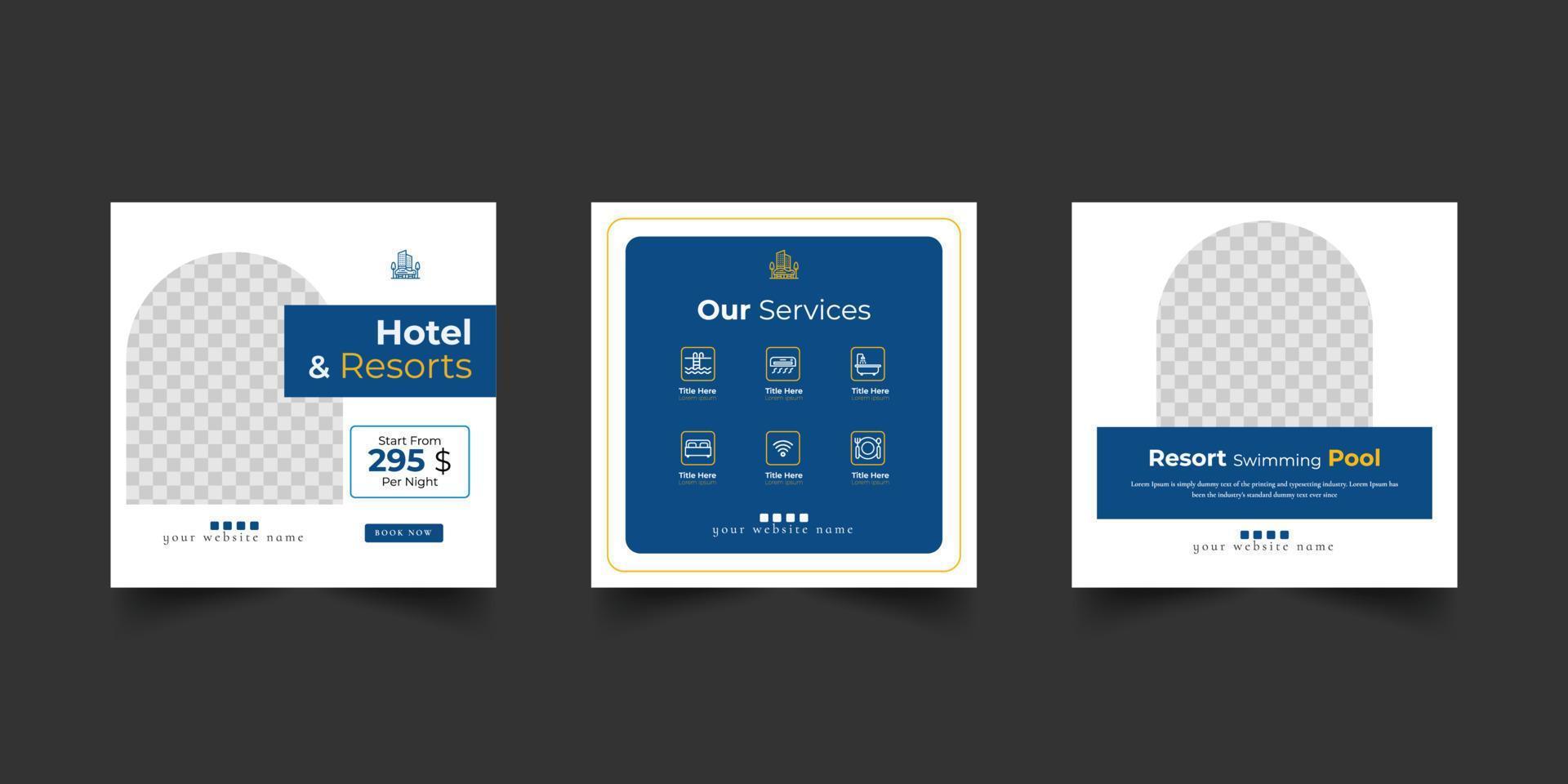 hotel and resorts social media post template vector