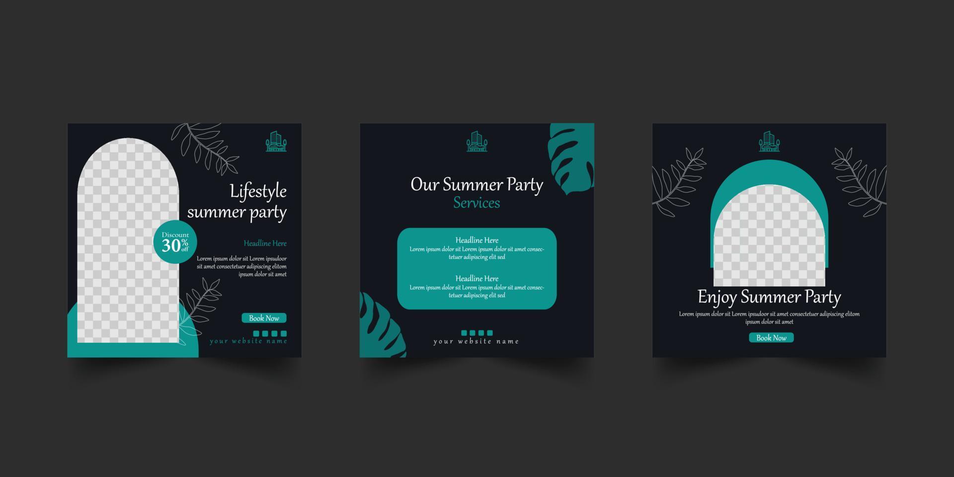 summer party social media post template vector