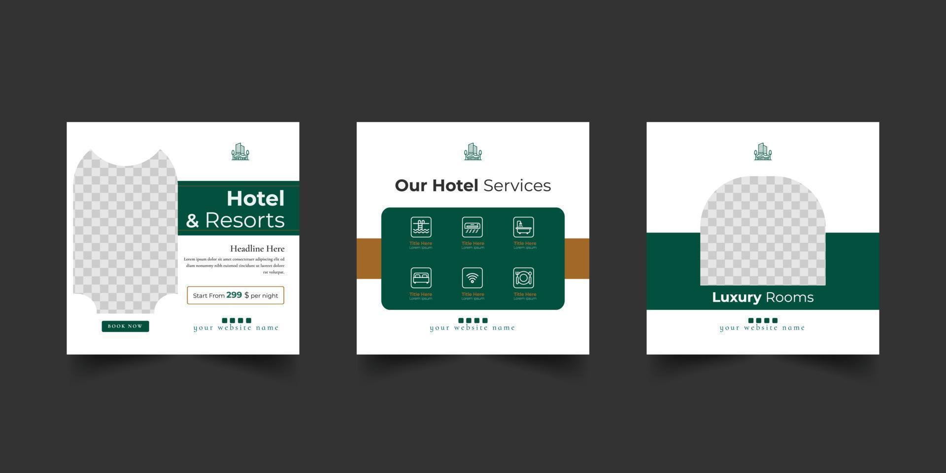 hotel and resorts social media post template vector