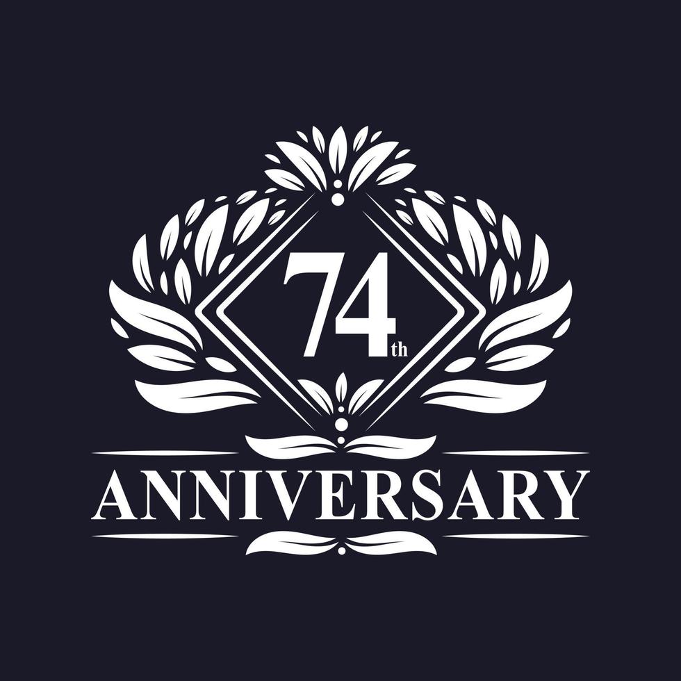 74 years Anniversary Logo, Luxury floral 74th anniversary logo. vector