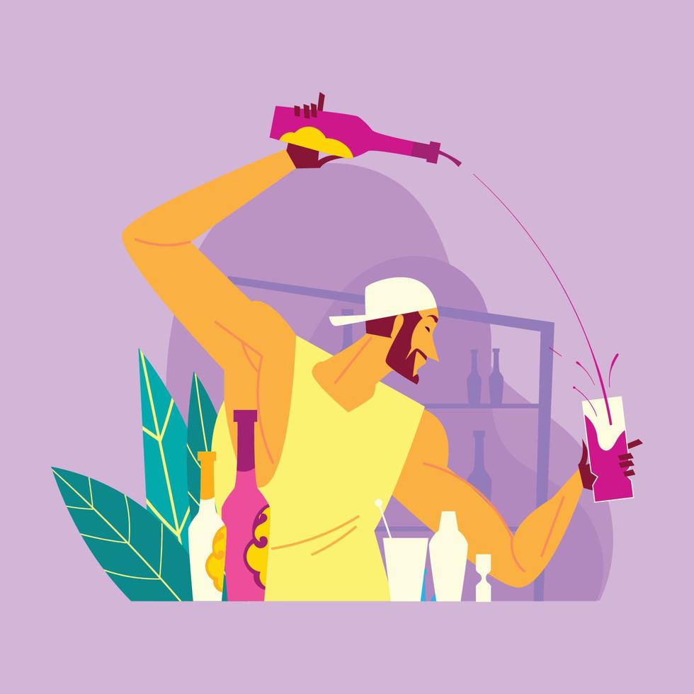 Cheerful Bartender Serving a Drink vector