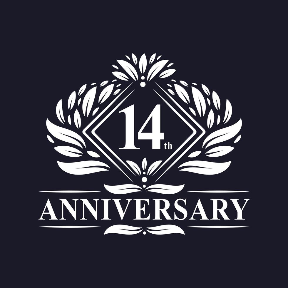 14 years Anniversary Logo, Luxury floral 14th anniversary logo. vector