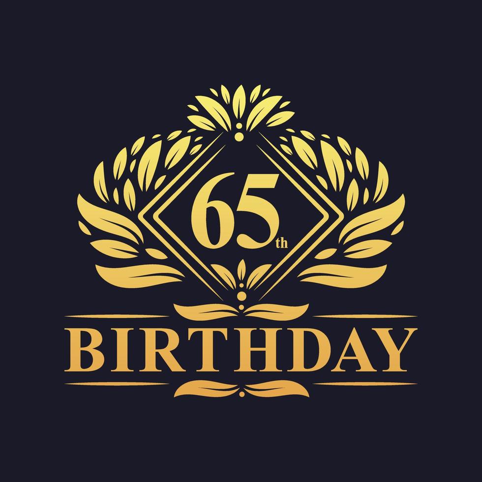 Logotipo de cumpleaños de 65 años, lujosa celebración dorada de 65 cumpleaños. vector