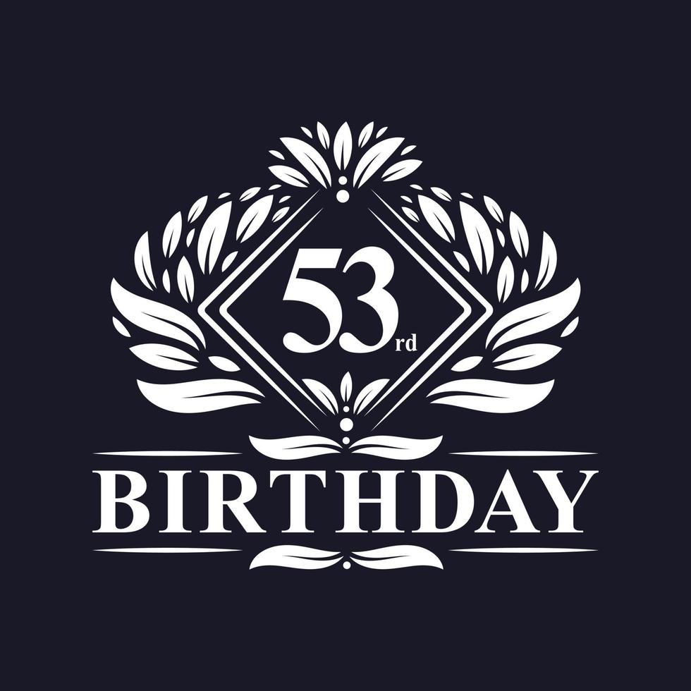 Logotipo de cumpleaños de 53 años, celebración de cumpleaños número 53 de lujo. vector