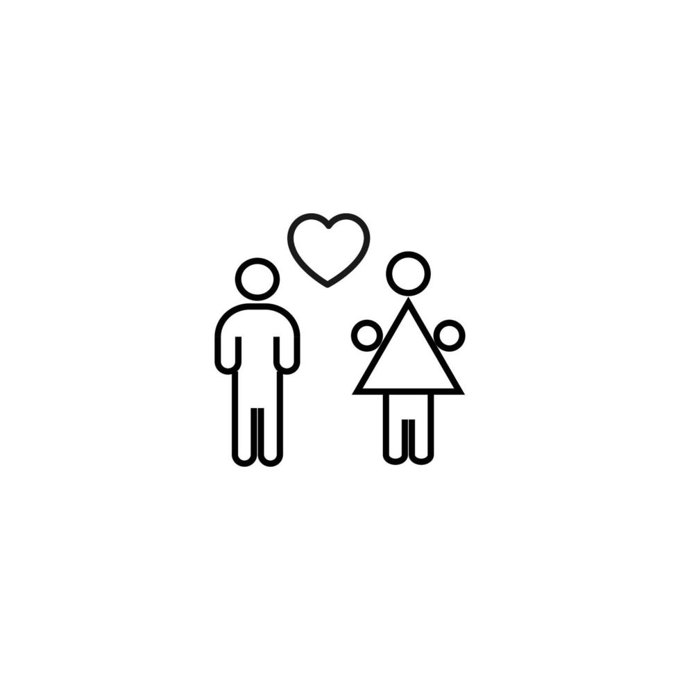 Outline sign related to heart and romance. Editable stroke. Modern sign in flat style. Suitable for advertisements, articles, books etc. Line icon of heart between man and woman as symbol of couple vector